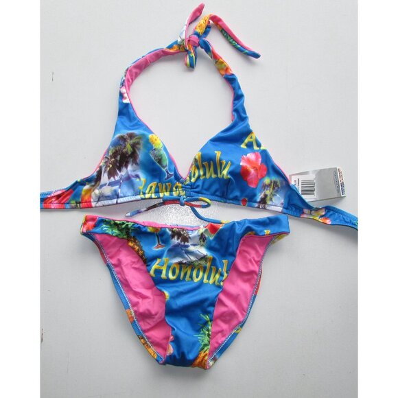 RAJMAN Blue Tropical Print Bikini - Sz Med - NEW - Picture 11 of 11